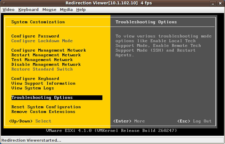 Datei:ESXi-4.1.0-Build-260247-DCUI-Tech-Support-Mode-01-Troubleshooting-Options.png