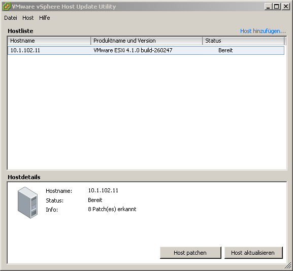 Datei:VMware-vSphere-Host-Update-Utility-05-8-Patches-erkannt.png
