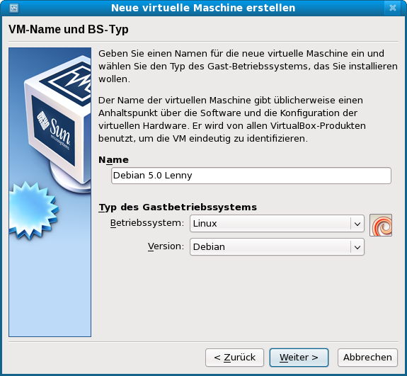 Datei:VirtualBox-3.0-Debian-5.0-Lenny-Gast-aufsetzen-02-VM-Name-und-BS-Typ.png