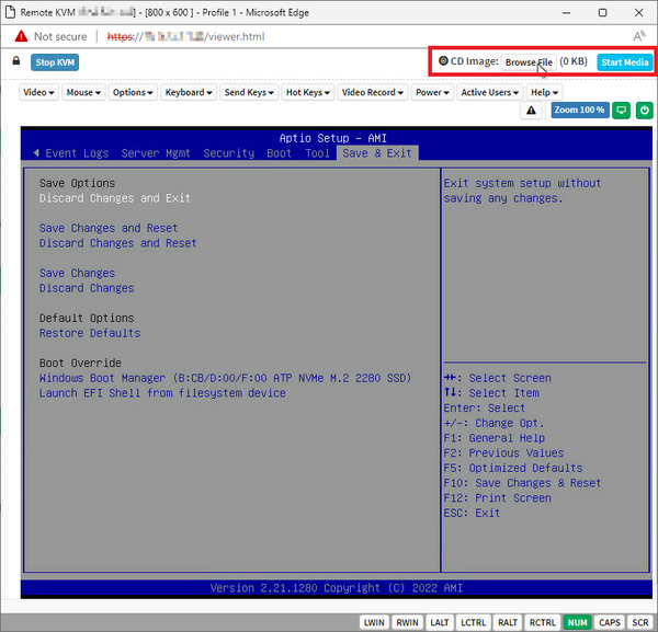 ASUS ASMB10 HTML-KVM-Konsole öffnen und anschließend das gewünschte ISO-Image mounten