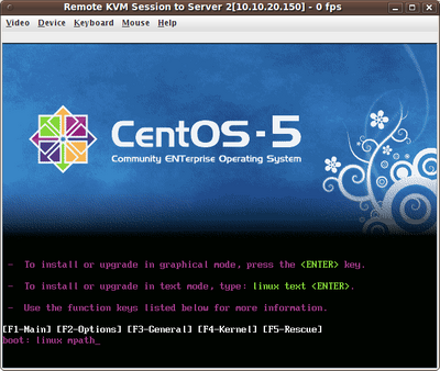 Widok instalacji CentOS: tu podaj 'linux mpath'