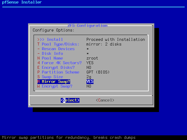 Datei:PfSense-Installation-ZFS-Mirror-06-ZFS-Configuration-swap-yes.jpg