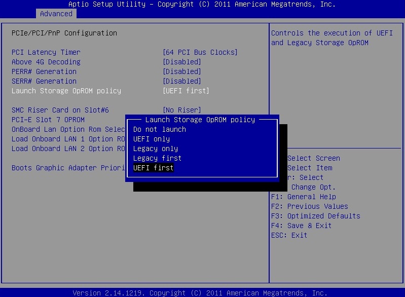 Example Firmware Bootloader Settings screen