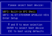 Drücken Sie nun während des Boot-Vorgang die Taste "F11". Sobald das Boot-Menü erscheint, wählen Sie nun "UEFI: Built-in EFI Shell aus".
