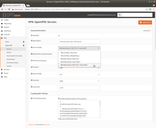OPNsense OpenVPN für Road Warrior einrichten – Thomas-Krenn-Wiki