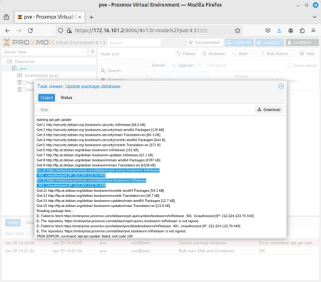 Failed to fetch enterprise.proxmox.com 401 Unauthorized – Thomas-Krenn-Wiki