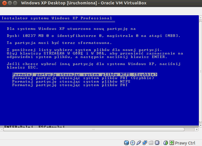 Plik:VirtualBox-3.0-Windows-XP-Gast-aufsetzen-15-Windows-XP-Partition-formatieren.png