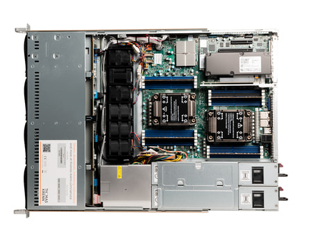 1U Intel dual-CPU RI2104-SMXS server - Internal view