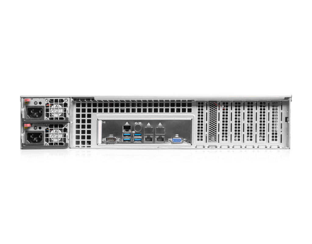 2U Intel dual-CPU RI2208-SMXS server - Rear view 2U Intel dual-CPU RI2208-SMXS server - Rear view