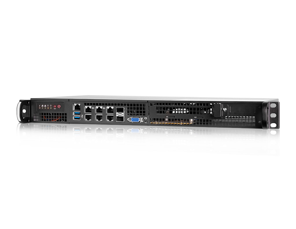 1U Intel single-CPU RI1102D-F server - Front view 1U Intel single-CPU RI1102D-F server - Front view
