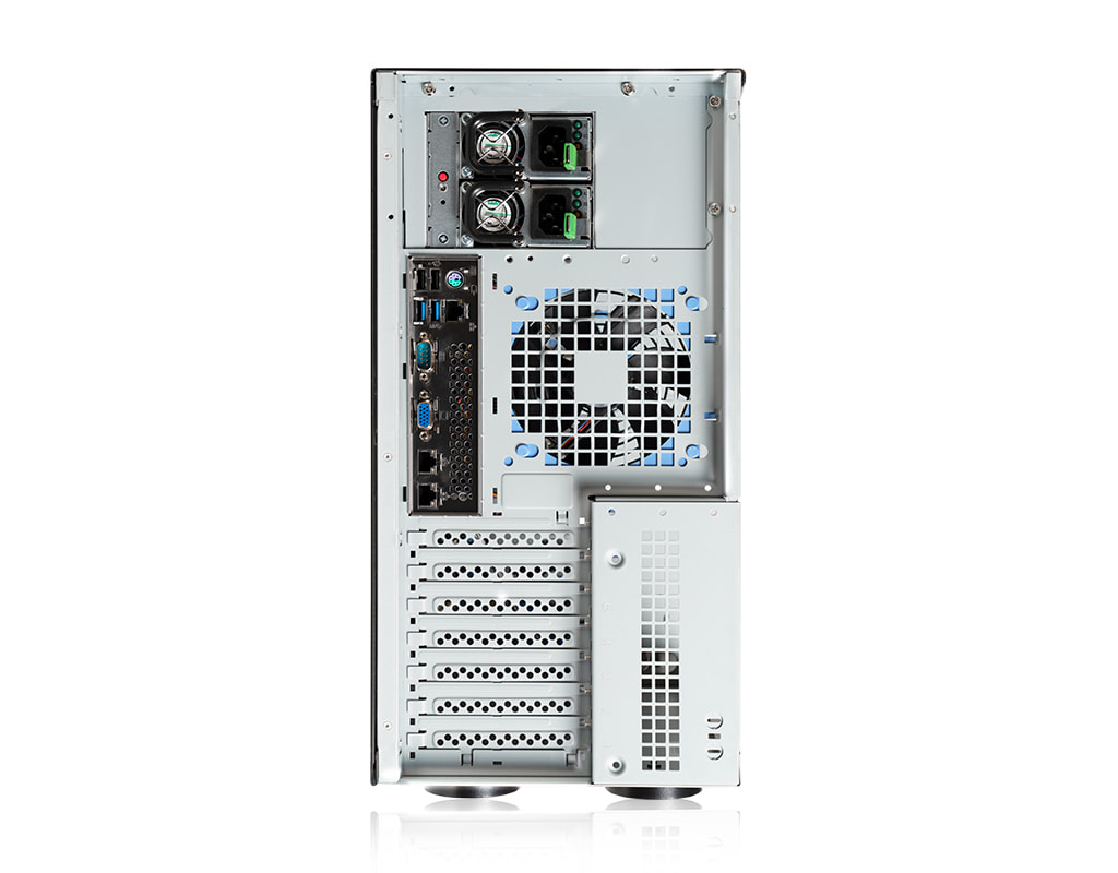 Server-Tower Intel Single-CPU TI120 - Rückansicht 2x 650 Watt redundantes Netzteil Server-Tower Intel Single-CPU TI120 - Rückansicht 2x 650 Watt redundantes Netzteil