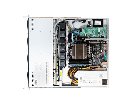 1U Intel Single-CPU RI1104H Server - Interior view ASUS mainboard 1U Intel Single-CPU RI1104H Server - Interior view ASUS mainboard