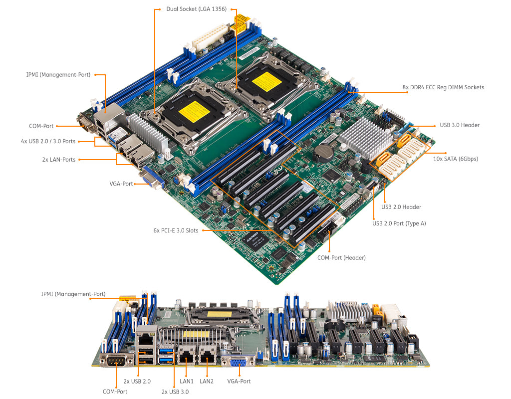 Server-Tower Intel Dual-CPU TI204L LowNoise - Mainboardbeschriftung