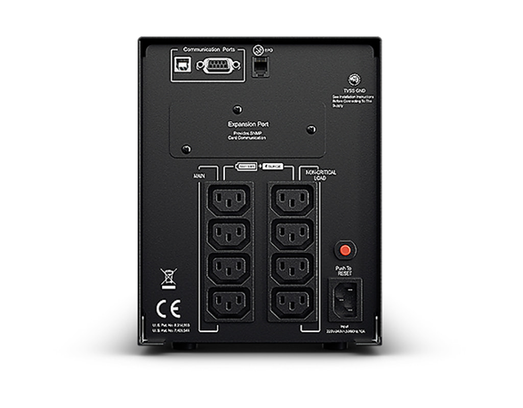 CyberPower line-interactive UPS - Tower rear view (Varies by model)